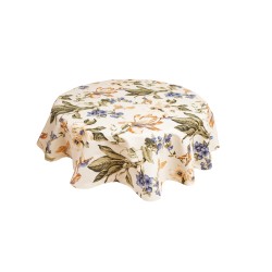 Fata de masa rotunda Bosfor Decor, Model Flori si Pasari Colibri, Bumbac teflonat