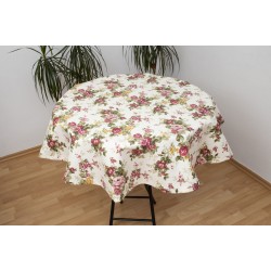 Fata de masa rotunda Bosfor Decor, Model Floral Rosu - Multicolor, Bumbac teflonat