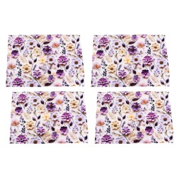 Suport Farfurie, Mov, Model Flori, Bosfor Decor, bumbac teflonat, 4 bucati, 50 x 35 cm