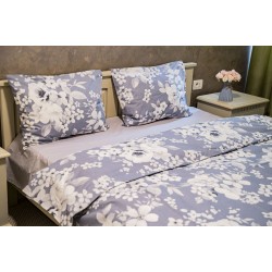 Lenjerie bumbac ranforce 100% BOSFOR DECOR, Model Flori, Gri, 2 persoane, 210 x 220 cm