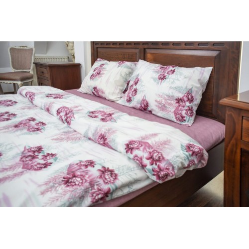 Lenjerie de pat policoton – model floral, bordo/ alb